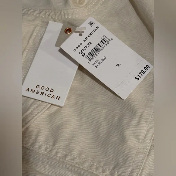 Good American Fit For Success Twill Palazzo Crop Jumpsuit in Ecru, Size: Large - Picture 7 of 14